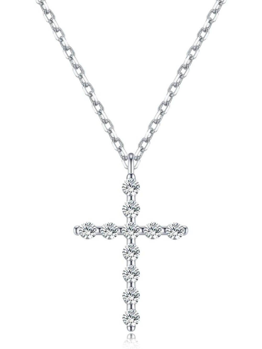 Women's 14k White Plated Moissanite Cross Necklace Christian Faith Gift